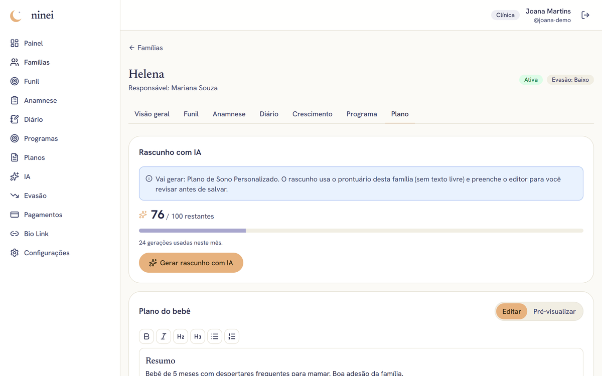 Editor de plano do sono na Ninei